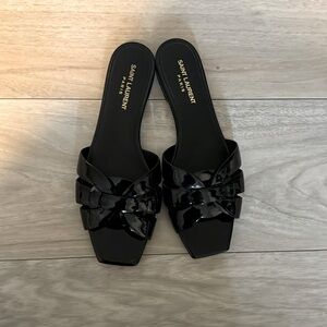 Saint Laurent YSL Tribute Mules Flat Sandals Patent Leather Size 39 1/2